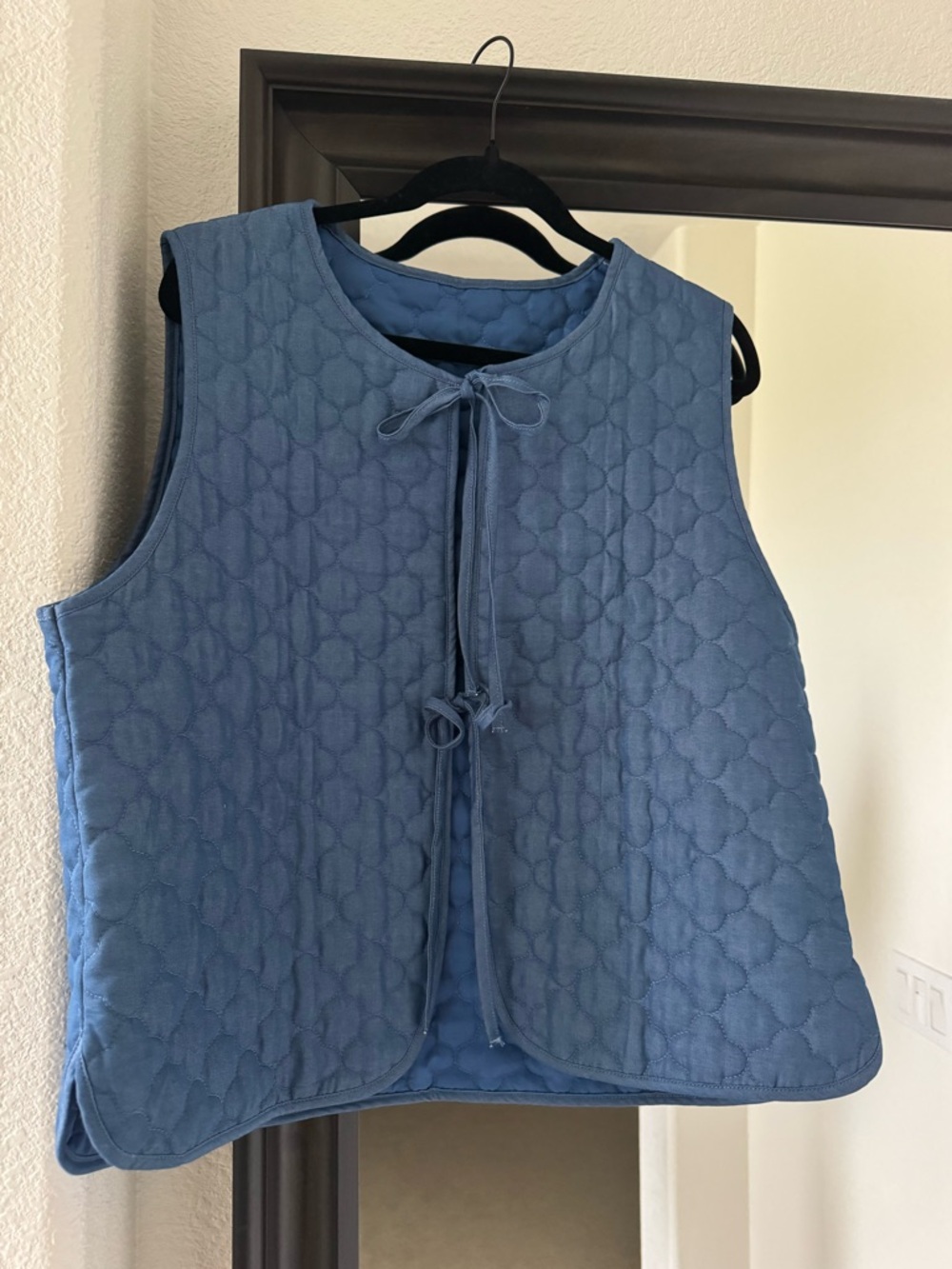 Quilted Blue Tie Front Vest | Lightweight Layering Piece | Size L/XL